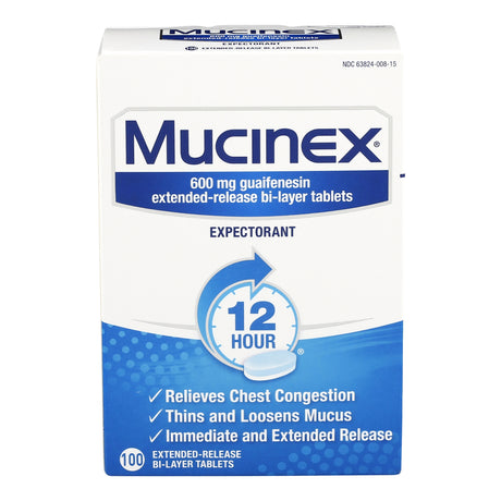 Mucinex Expectorant 12 Hour Chest Congestion Medicine, 100 ct