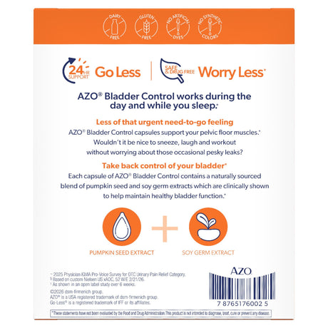 AZO Bladder Control with Go-Less Capsules, 300 mg - 787651760025 - LL Medico