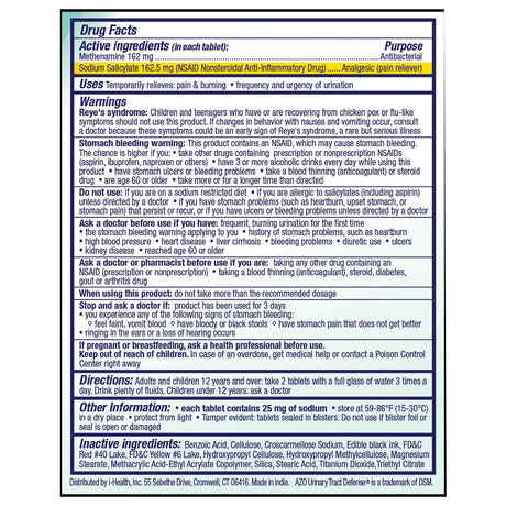 AZO Urinary Tract Defense Antibacterial Protection Tablets, Methenamine / Sodium Salicylate 162 mg - 162.5 mg - 787651760117 - LL Medico