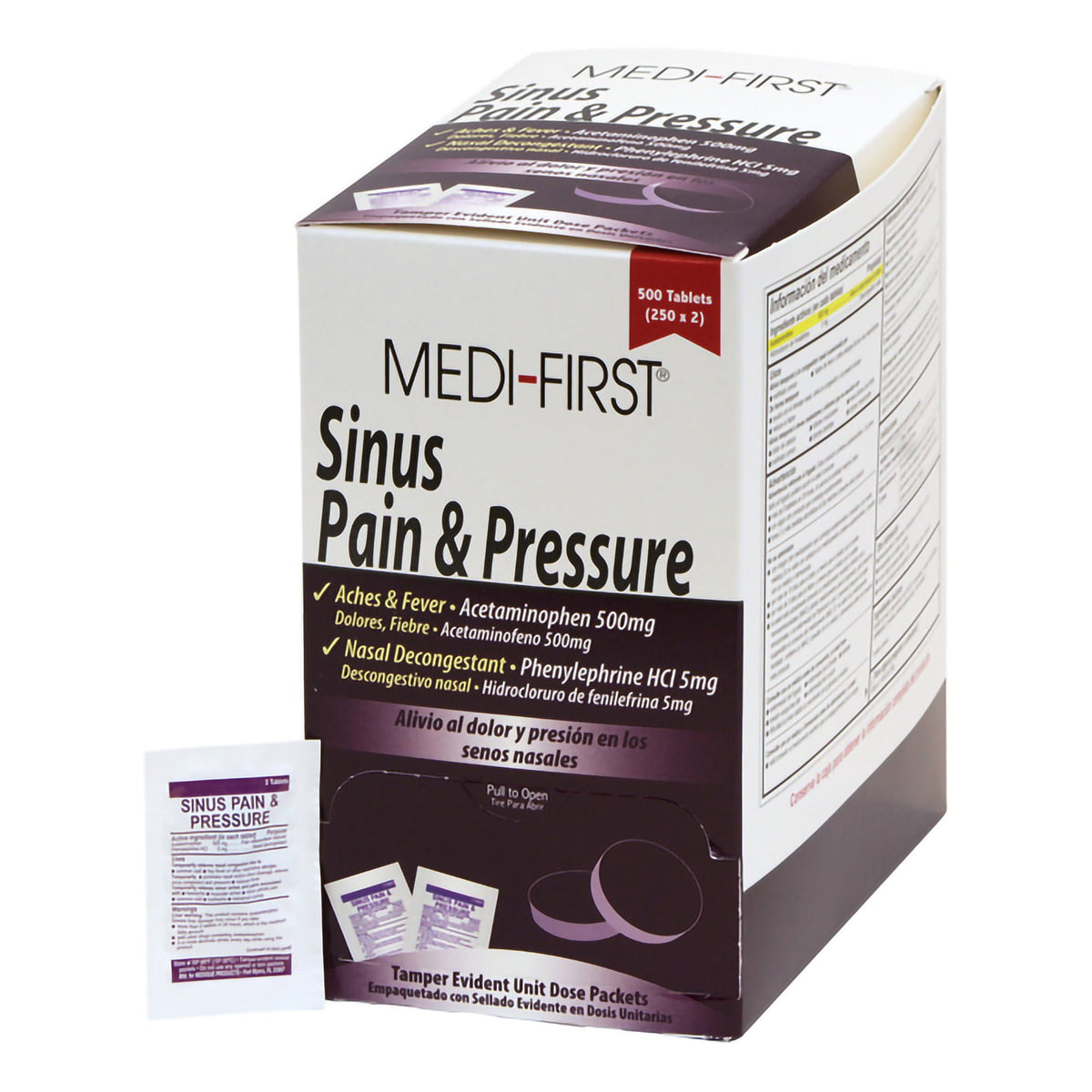 Medi-First Sinus Relief, Acetaminophen / Phenylephrine 500 mg - 5 mg, Tablet - 500 count - LL Medico