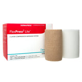 FlexPress2 Lite 2-Layer Lite Compression Bandage System, Self-Adherent Closure, 4" x 3.8 Yard / 4" x 5.5 Yard, Tan / White, Foam / Fabric, NonSterile, 20 to 30 mmHg - 79200-Single - LL Medico