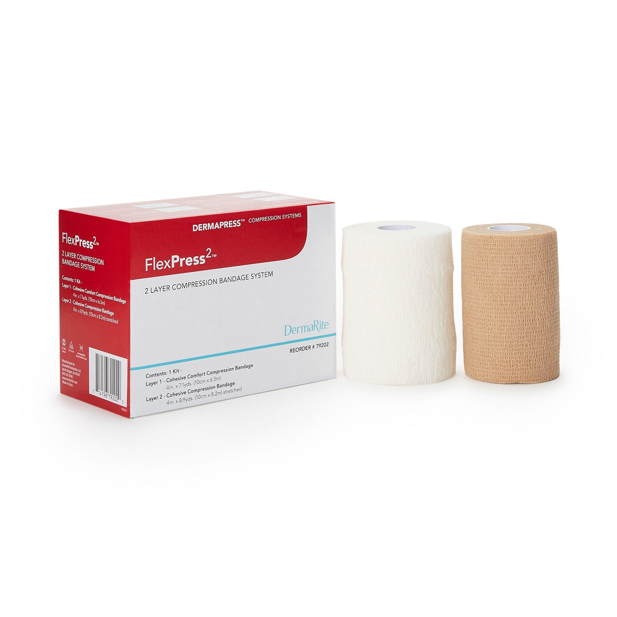 FlexPress2 2-Layer Compression Bandage System, Self-Adherent, Tan / White, Foam / Fabric, NonSterile - 79202-Single - LL Medico