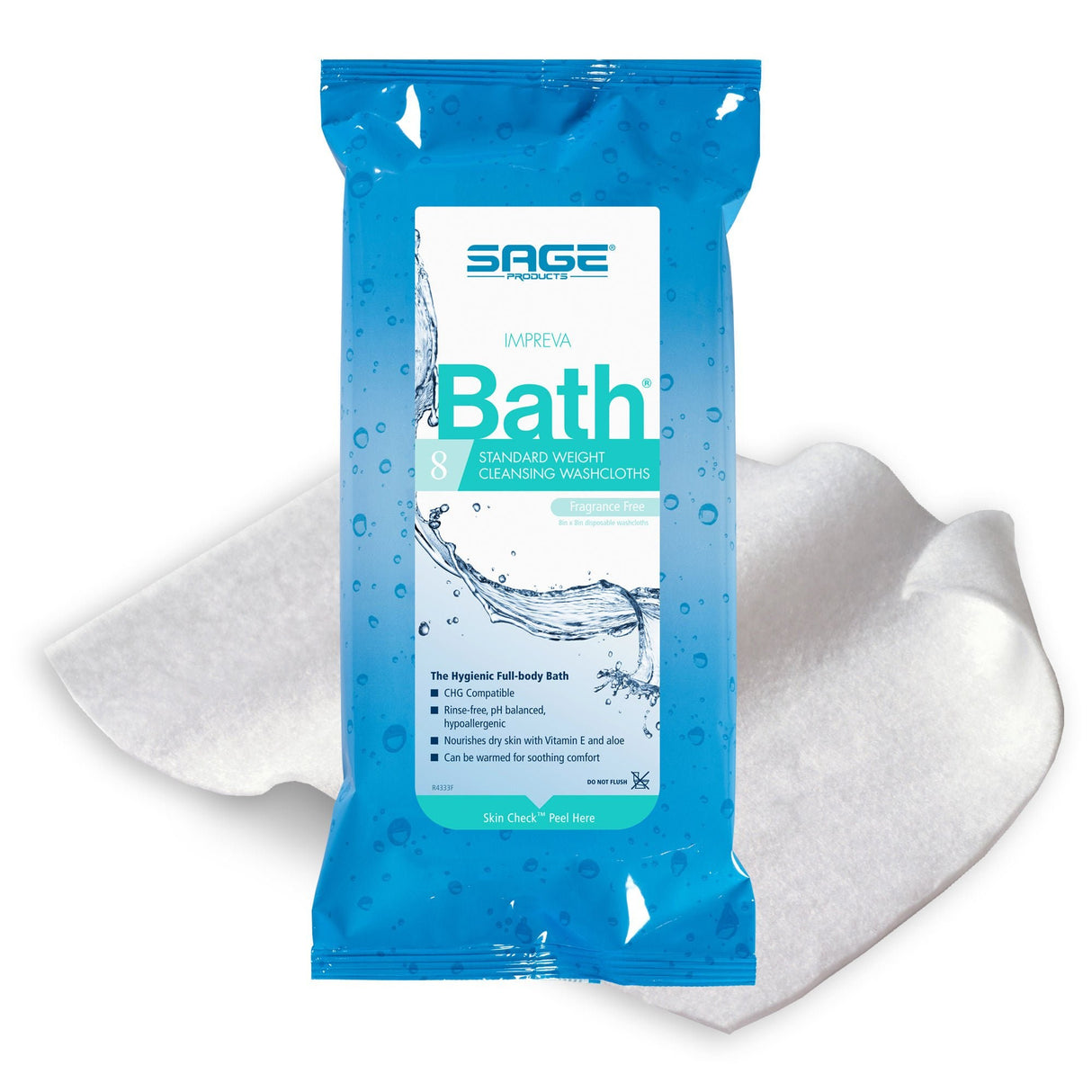 Sage Impreva Bath Cleansing Washcloths, Fragrance Free, 8 Count - 7988 - LL Medico