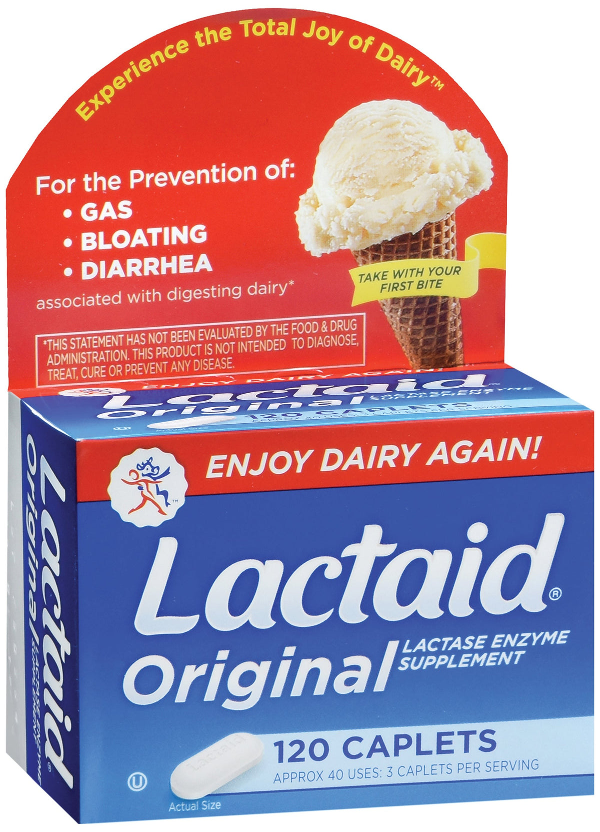 Lactaid Original Strength Lactase Enzyme Dietary Supplement, 3,300 IU, Tablet - 800800300 - LL Medico