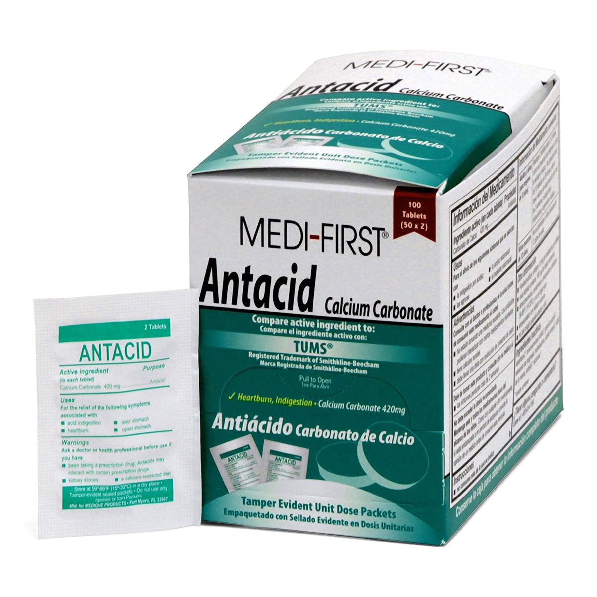 Medi-First Calcium Carbonate Antacid, 420 mg, Chewable Tablet - 80233 - LL Medico