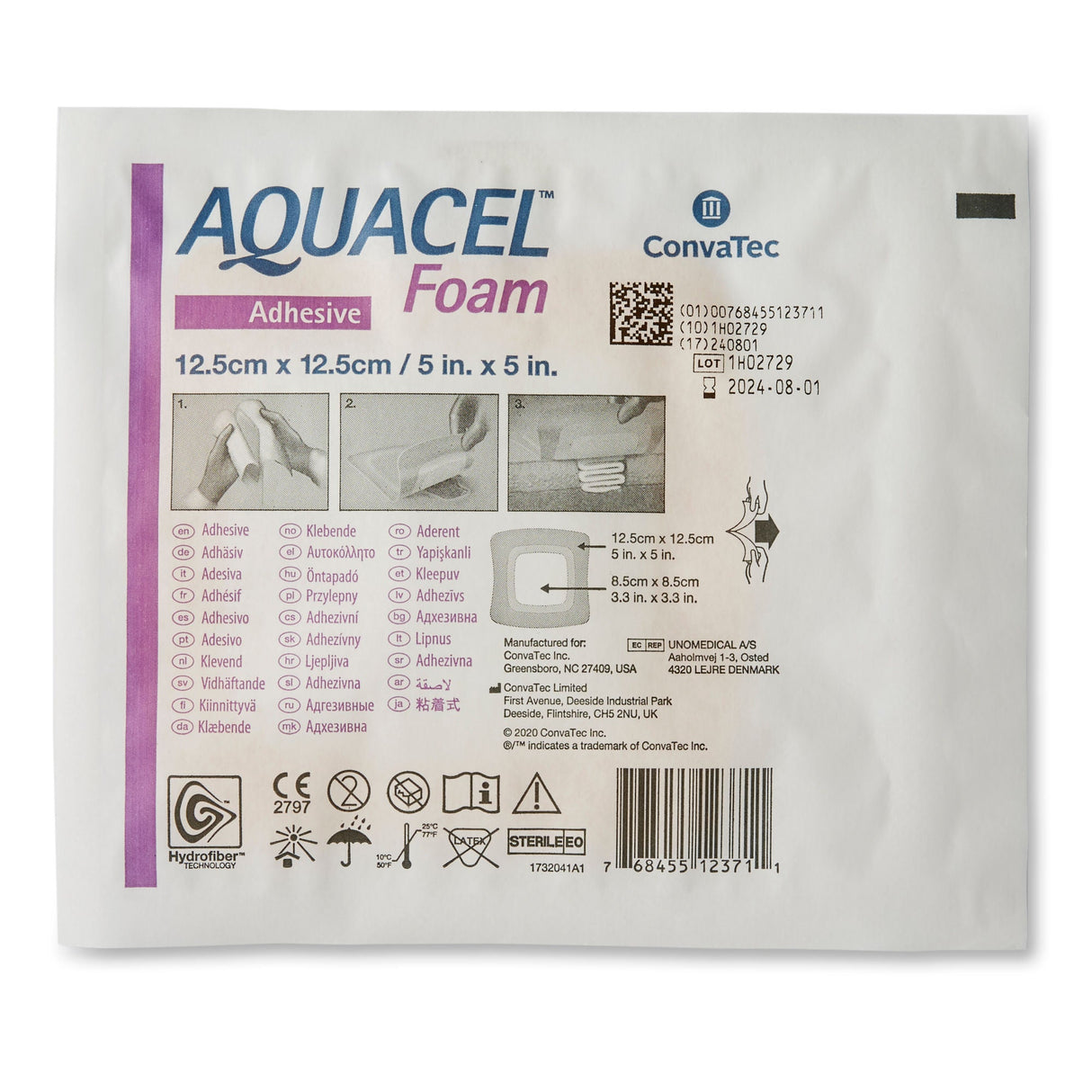 Aquacel Silicone Adhesive with Border Silicone Foam Dressing, 5 x 5 Inch