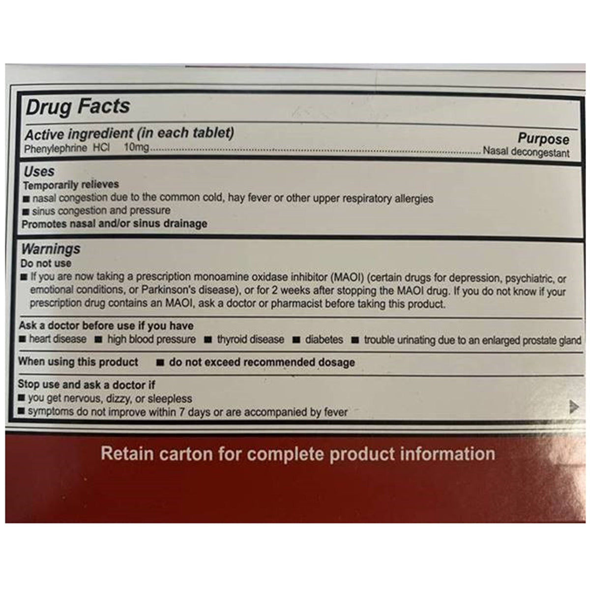 Medi-First Sinus Relief, Phenylephrine HCl 10 mg, Tablet - 80913 - LL Medico
