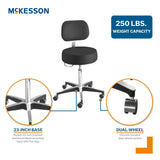 Exam Stool McKesson with Backrest Pneumatic Height Adjustment 5 Casters Black