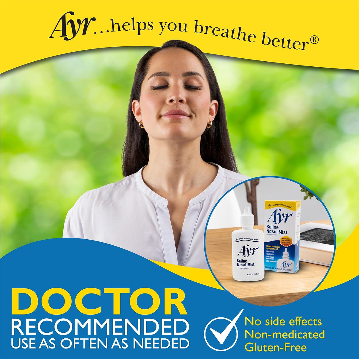 Ayr Saline Nasal Mist, 0.65%, 1.69 oz - 00225038080 - LL Medico