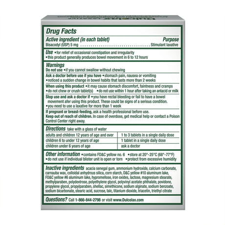 Dulcolax Bisacodyl Laxative Tablets, 5 mg - 81421002002 - LL Medico