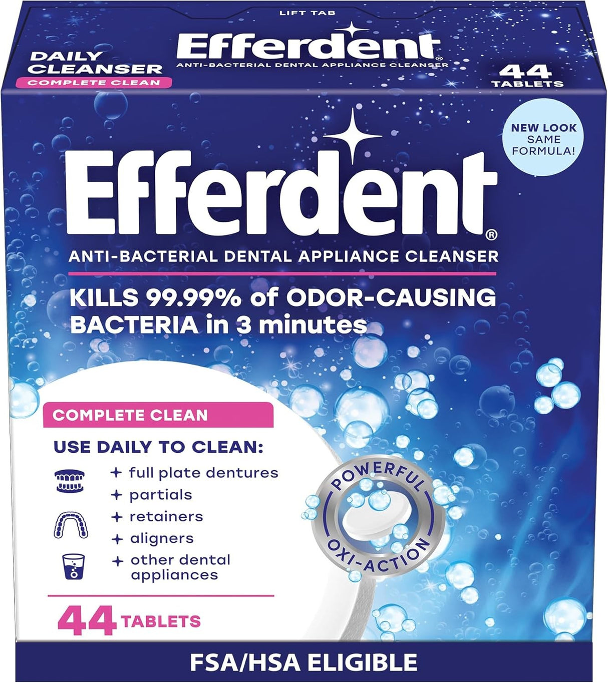 Efferdent Complete Clean Anti-Bacterial Dental Appliance Cleanser Tablets, Box of 44
