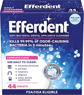 Efferdent Complete Clean Anti-Bacterial Dental Appliance Cleanser Tablets, Box of 44