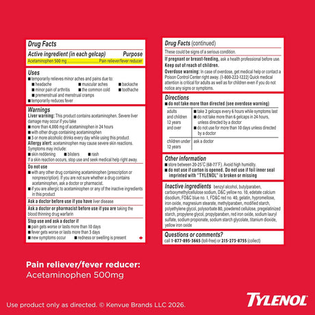 Tylenol Extra Strength Rapid Release Gels, 500 mg Acetaminophen - LL Medico