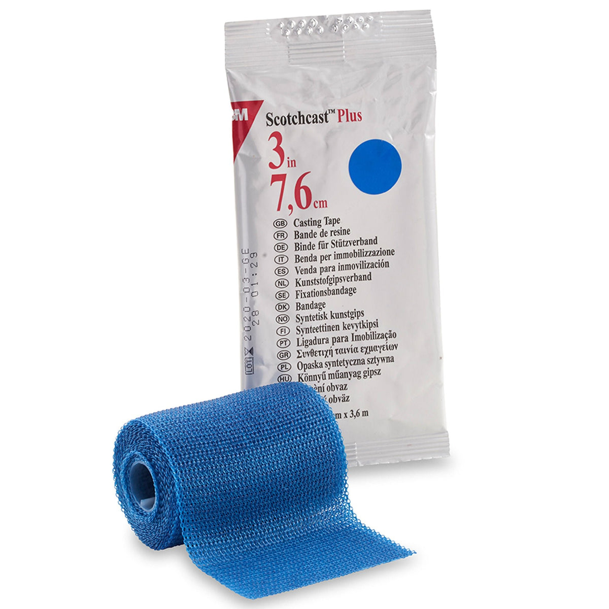 3M Scotchcast Plus Cast Tape, Blue, Fiberglass / Resin, Latex-Free, 12' Length - LL Medico