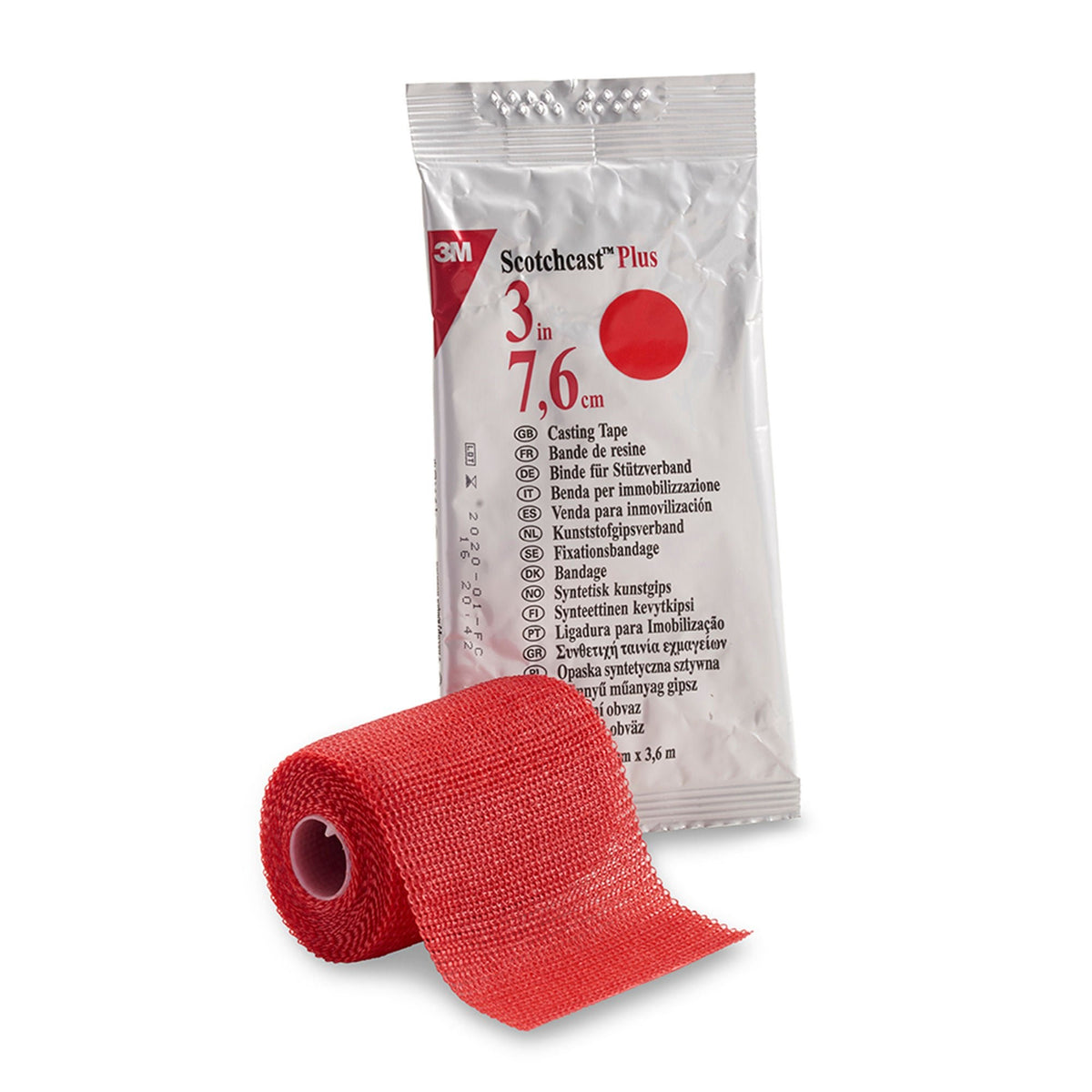 3M Scotchcast Plus Cast Tape, Red Latex-Free, Fiberglass / Resin, 12' Length - LL Medico