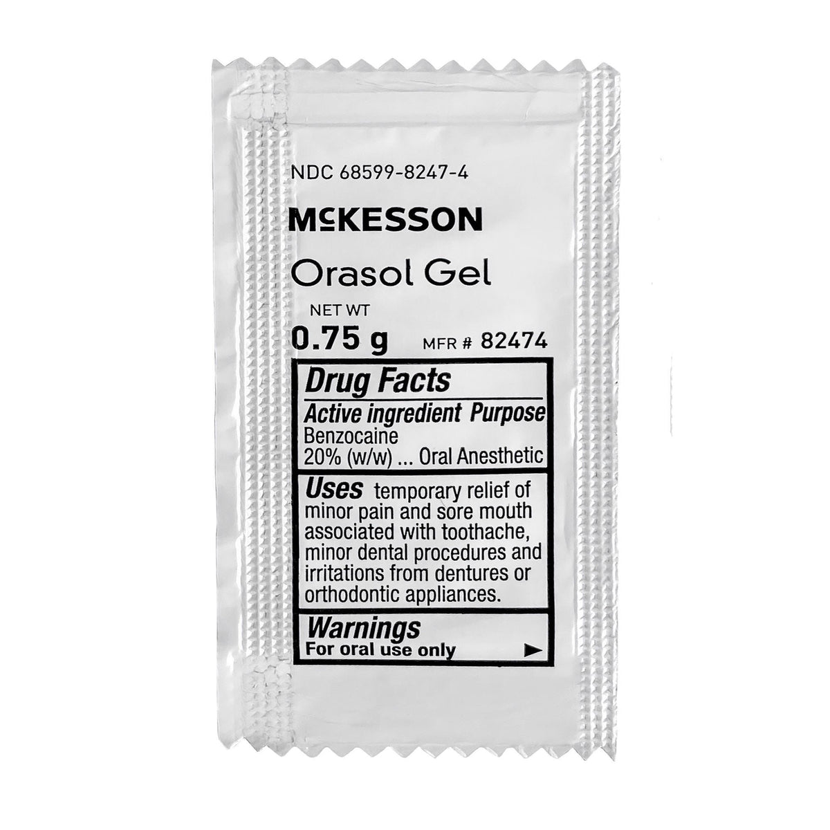 McKesson Benzocaine Oral Pain Relief Gel, 20% Strength, 0.75 Gram - 82474 - LL Medico