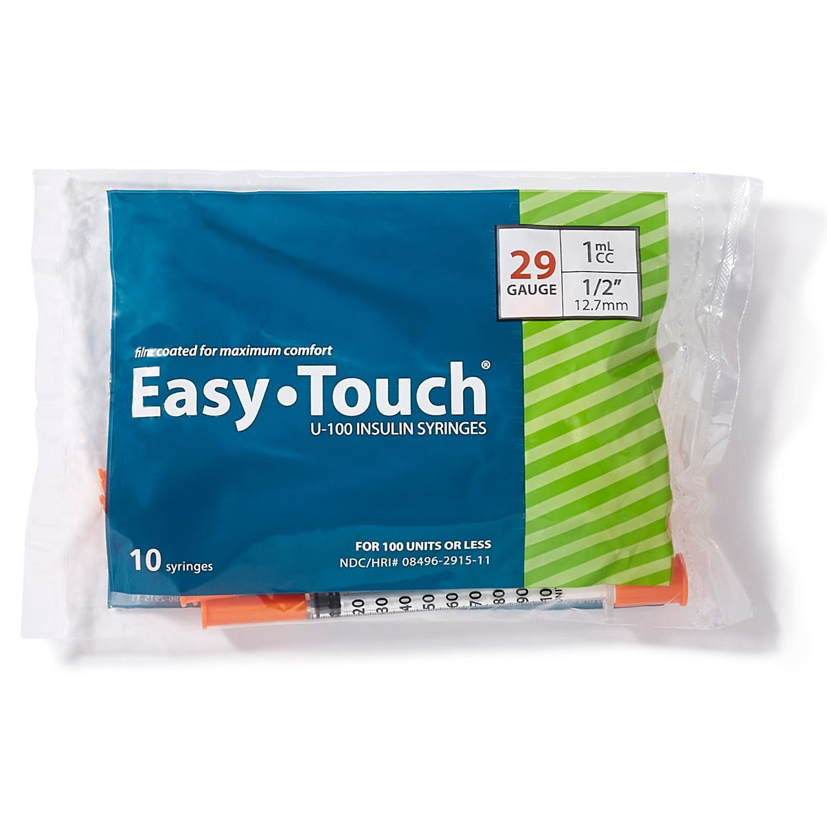 EasyTouch Insulin Syringe with Needle, 1 mL, 29 Gauge, 0.5" - 829155 - LL Medico
