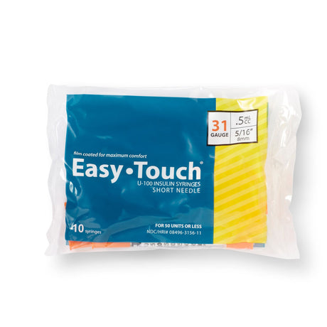 EasyTouch Insulin Syringe with Needle, 0.5 mL, 31 Gauge, 0.313" - 831565 - LL Medico