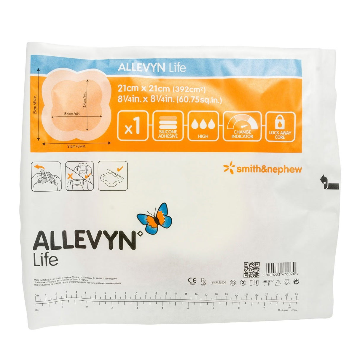 Smith & Nephew Allevyn Life Foam Dressing, Bordered, Silicone Adhesive, Sterile — 8.25" x 8.25"