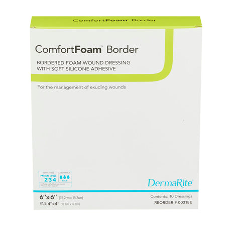 DermaRite ComfortFoam Foam Dressing, Square Sterile, Non-Bordered, Silicone Face — 4" x 4"