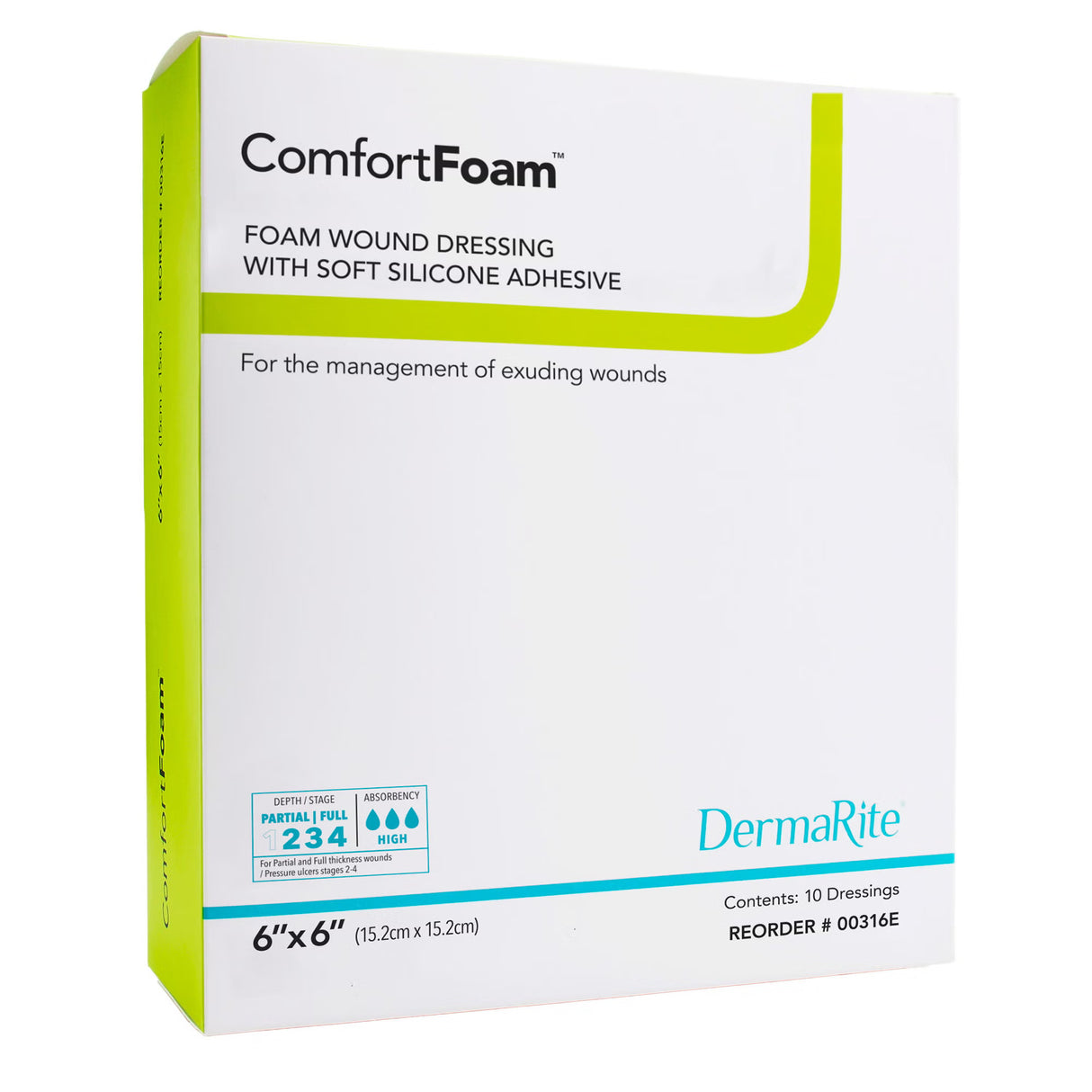 ComfortFoam Silicone Adhesive w/ Border Silicone Foam Dressing, 6 x 6 Inch