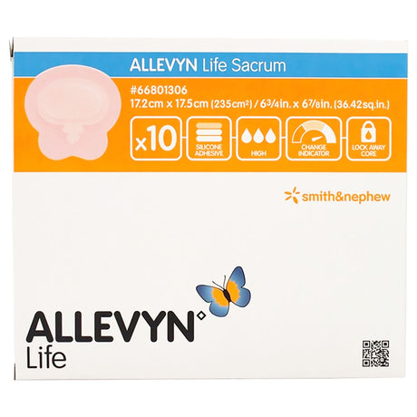 Smith & Nephew Allevyn Life Foam Dressing, Sacral, Bordered, Silicone Adhesive, Sterile — 6.75" x 6.88"