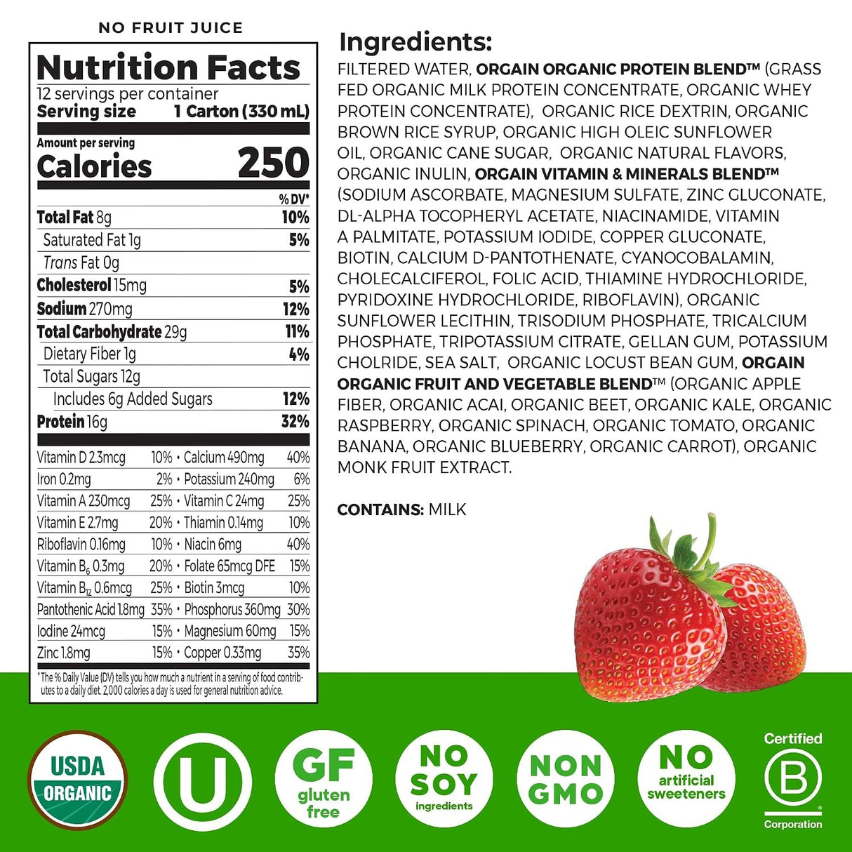 Orgain Organic Nutritional Shake, Strawberries and Cream, 11 oz