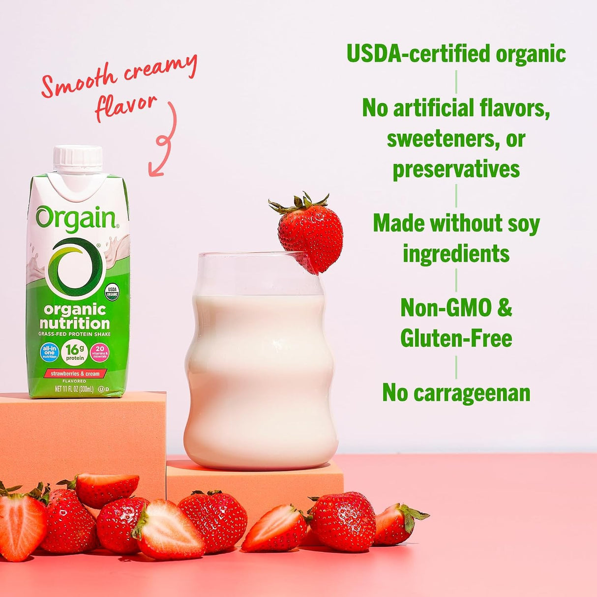 Orgain Organic Nutritional Shake, Strawberries and Cream, 11 oz
