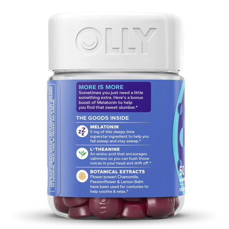 OLLY Extra Strength Sleep Gummies with Melatonin and L-Theanine, Blackberry Zen, 5 mg Melatonin