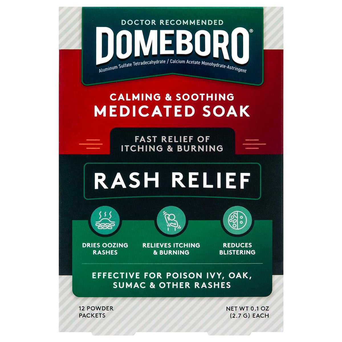 Domeboro Medicated Soak Rash Relief, Aluminum Acetate, Powder, 2.2 g Packet - 85707400177 - LL Medico