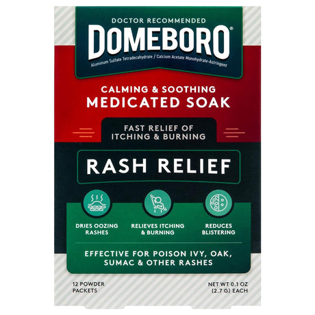 Domeboro Medicated Soak Rash Relief, Aluminum Acetate, Powder, 2.2 g Packet - 85707400177 - LL Medico