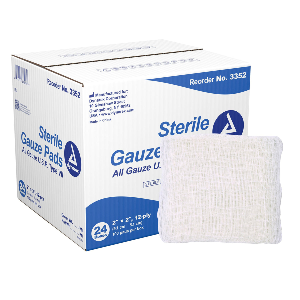 Dynarex Sterile Gauze Pads, 2" x 2", 12-Ply - 3352 - LL Medico