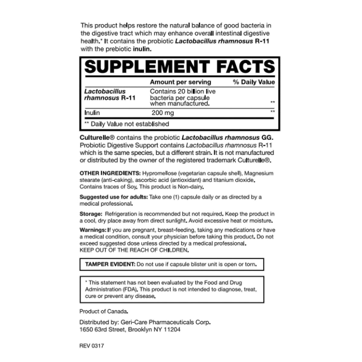 Geri-Care Probiotic Dietary Supplement, 200 mg, Capsule - 868-03-GCP - LL Medico