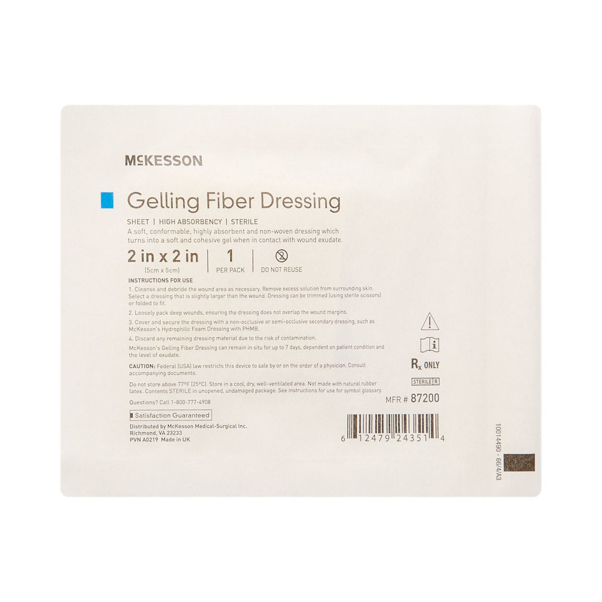 McKesson Gelling Fiber Wound Dressing, Square, 2 x 2", White, Carboxymethyl Cellulose (CMC), Sterile - 87200 - LL Medico
