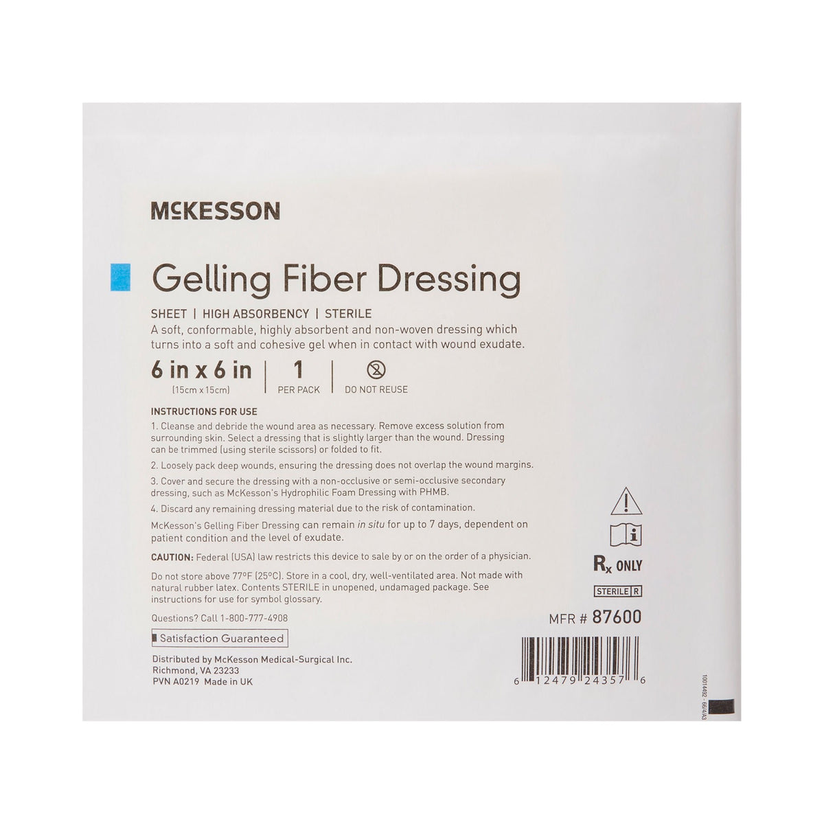 McKesson Gelling Fiber Wound Dressing, Square, 6 x 6", White, Carboxymethyl Cellulose (CMC), Sterile - 87600 - LL Medico