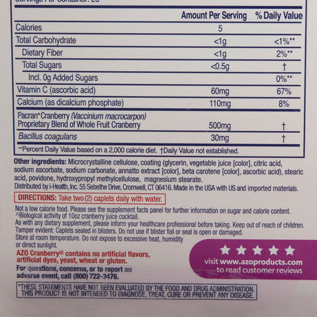 AZO Cranberry Urinary Tract Health Supplement Tablets - 87651042067 - LL Medico