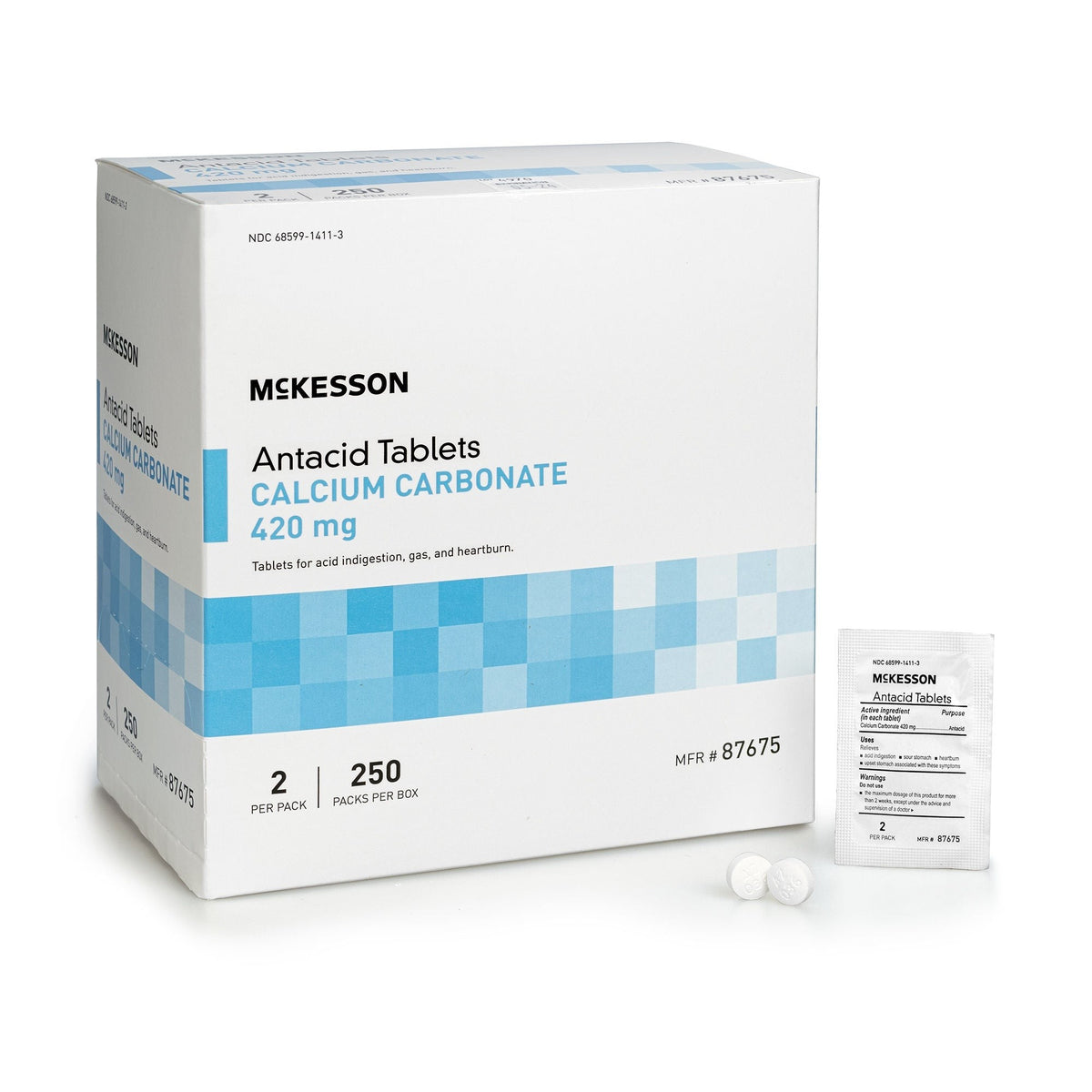 McKesson Calcium Carbonate Antacid Tablets, 420 mg, Mint Flavor - 87675 - LL Medico