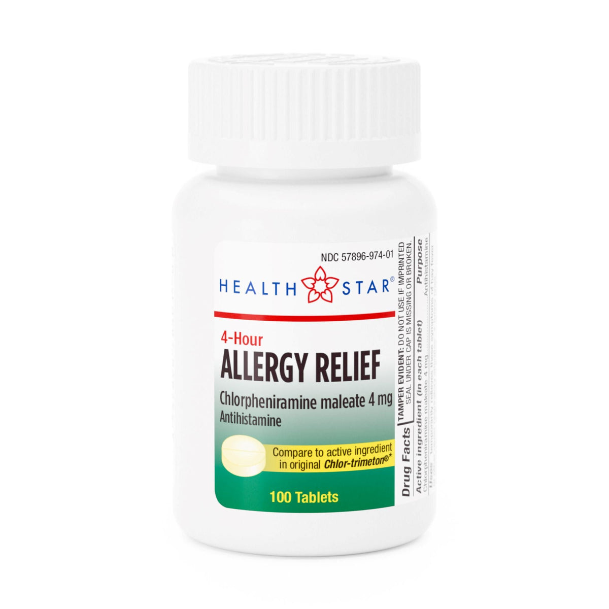 Health Star Chlorpheniramine Maleate Allergy Relief, 4 mg, Tablet - 100 count - LL Medico