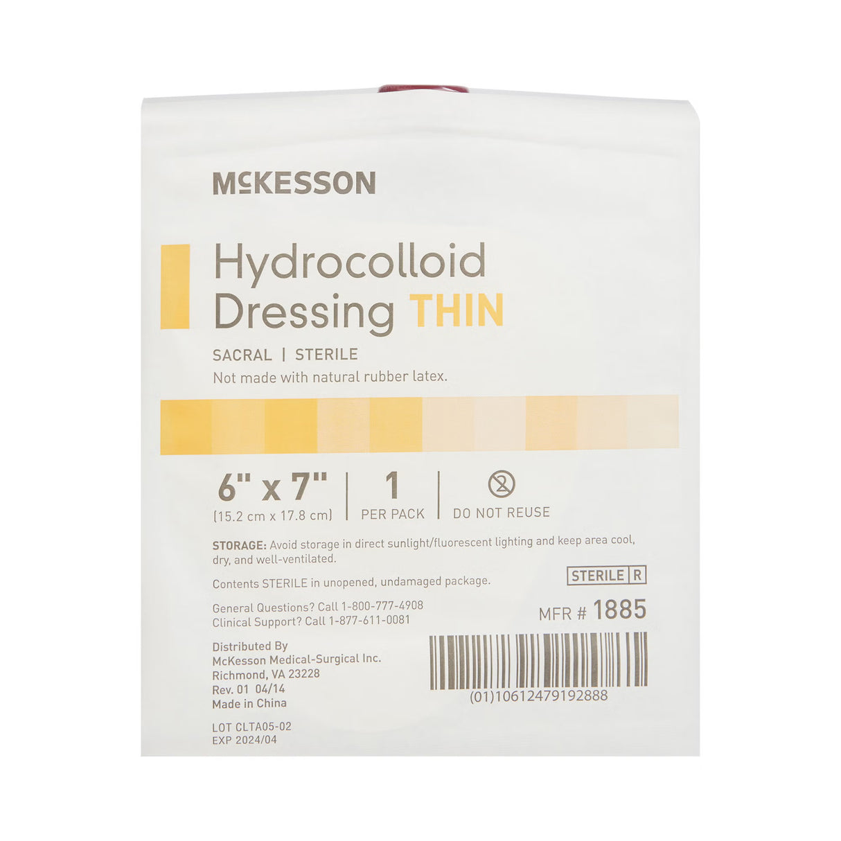 McKesson Hydrocolloid Dressing Thin with Film Backing, Sterile, Sacral, 6 x 7 Inch