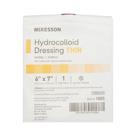 McKesson Hydrocolloid Dressing Thin with Film Backing, Sterile, Sacral, 6" x 7" - 1885 - LL Medico