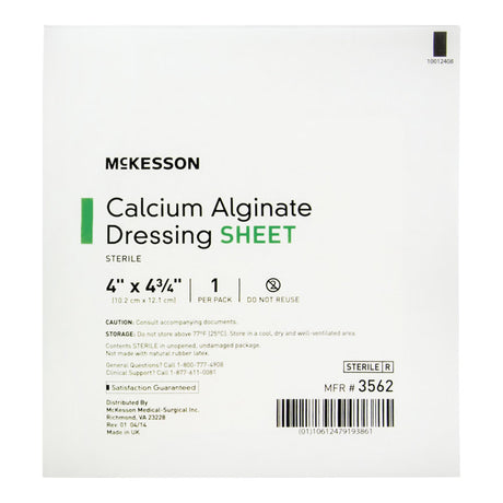 McKesson Calcium Alginate Dressing Sheet, Sterile, 4 x 4¾ Inch - 3562 - LL Medico