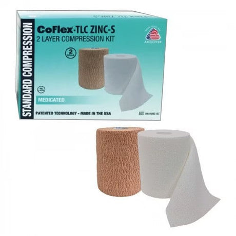 CoFlex TLC Zinc, Two-Layer Compression Bandage System, Self-Adherent, 4" Width, Tan, Foam / Fabric / Zinc, NonSterile, 30 to 40 mmHg - 8840UBZ-SC-Box - LL Medico
