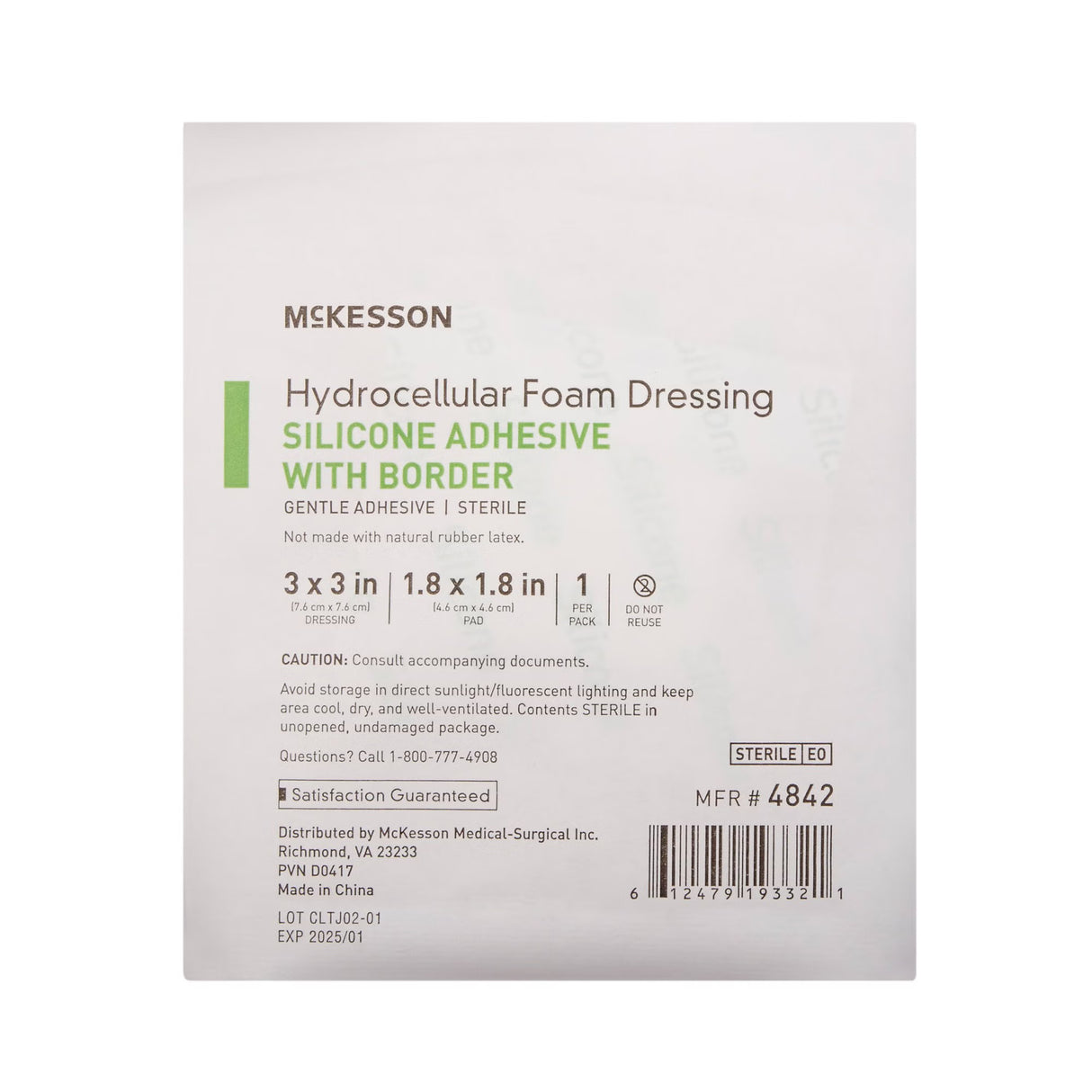 McKesson 5-Layer Foam Dressing, Bordered Silicone Adhesive, Square, Sterile — 3" x 3"