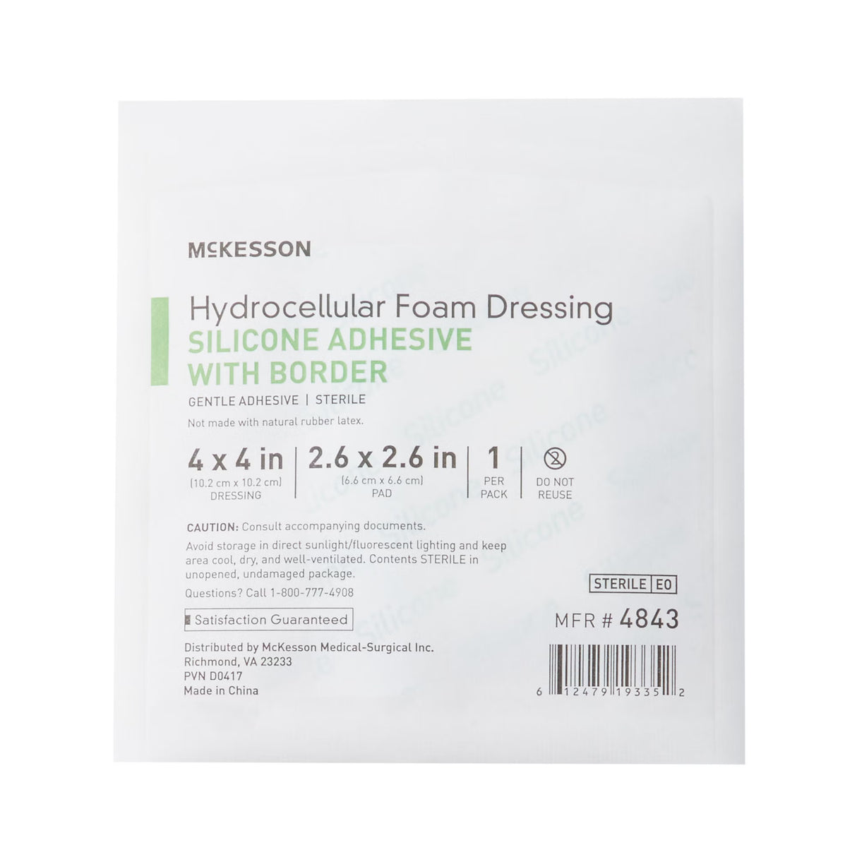McKesson 5-Layer Foam Dressing, Bordered Silicone Adhesive, Square, Sterile — 4" x 4"