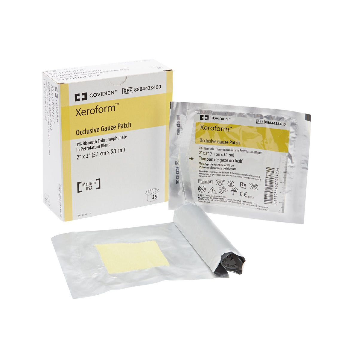 Xeroform Occlusive Petrolatum Impregnated Dressing, Square, 2" x 2", White, Fine Mesh Gauze, Sterile - 8884433400 - LL Medico