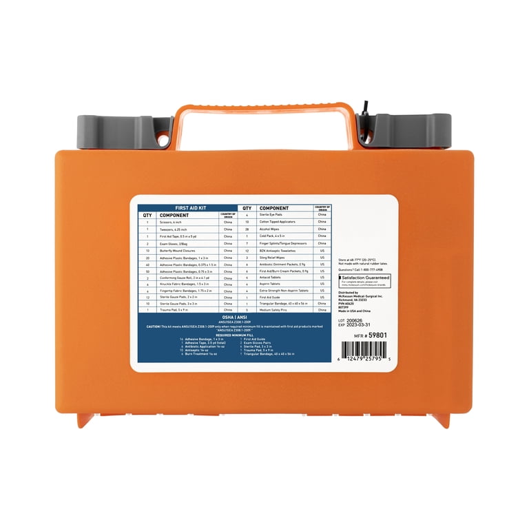 McKesson First Aid Kit, 50 Person, 260 Pieces, Orange, Plastic Case - 59801 - LL Medico