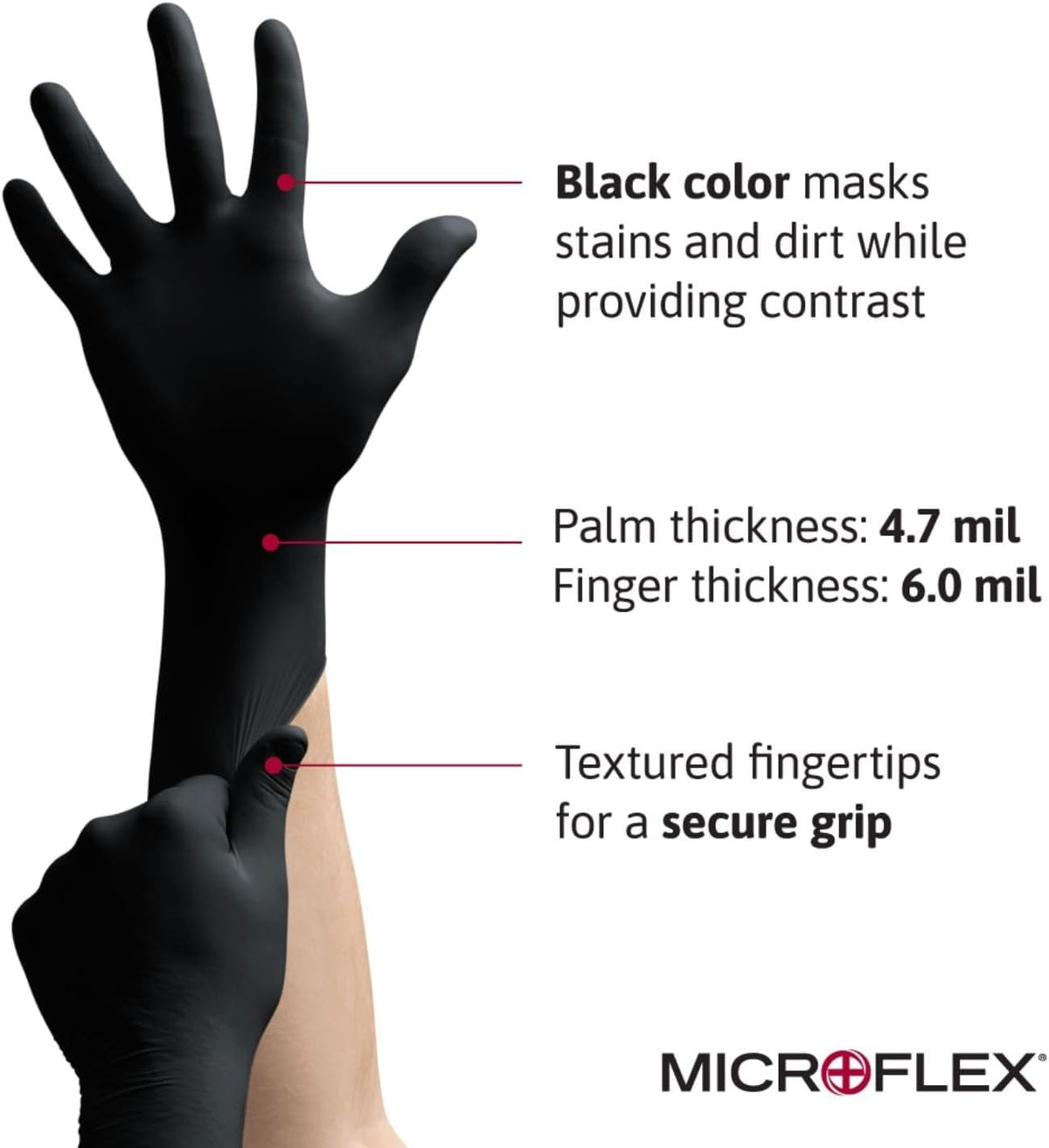 Microflex MidKnight Touch Nitrile Exam Gloves, Black, Powder-Free