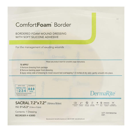 Dermarite ComfortFoam Border Foam Dressing, Sacral, Waterproof, Sterile — 7.2" x 7.2"