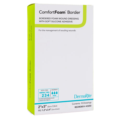 Dermarite ComfortFoam Border Foam Dressing, Waterproof, Silicone Adhesive, Sterile — 2" x 5"