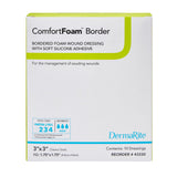 Dermarite ComfortFoam Border Foam Dressing, Square Sterile Waterproof Silicone Adhesive — 3" x 3"